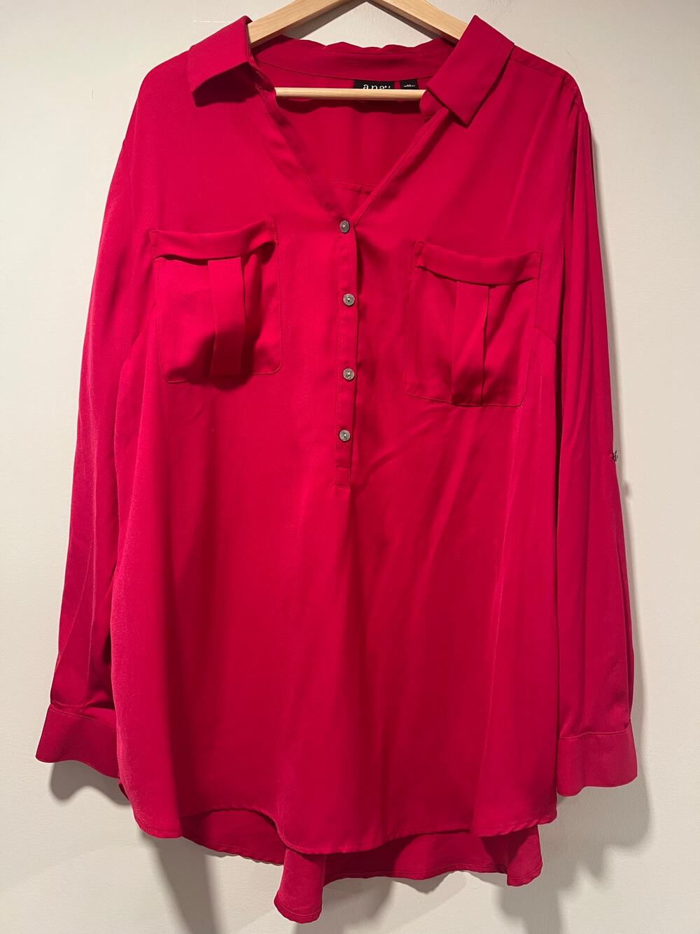 NWOT a.n.a A New Approach 1/2 Button Down Blouse Hot Pink Size 2X JL
